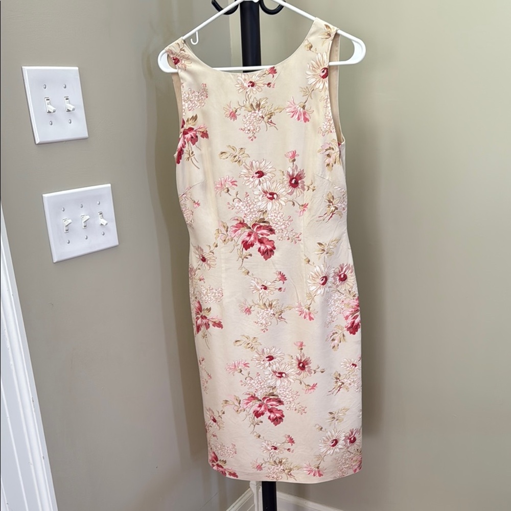 Laura Ashley Vintage Cream Silk Sheath Midi Dress Bateau Neckline